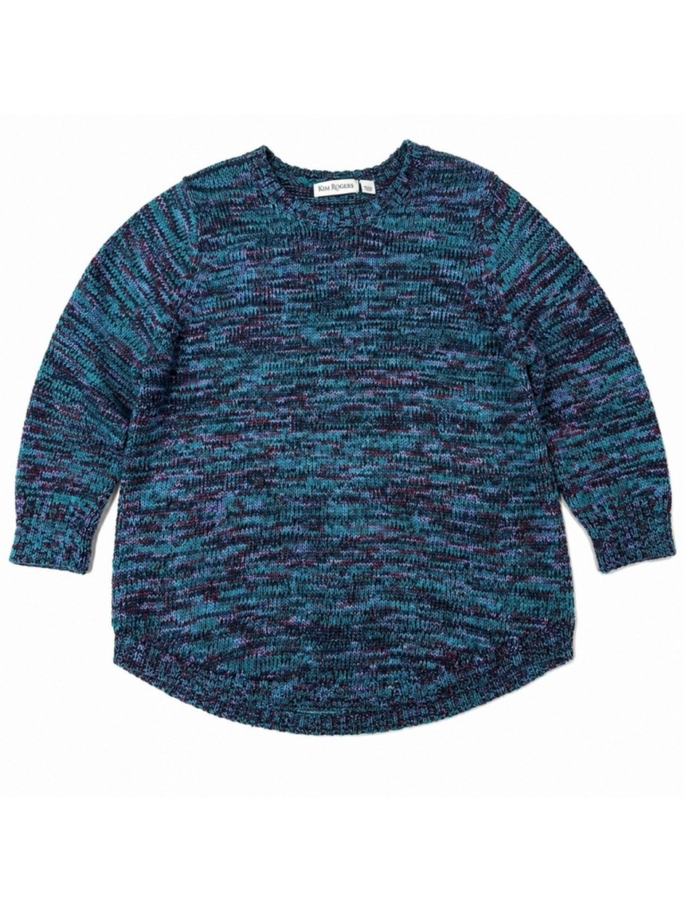Kim Rogers Multicolor Marled Knit Sweater L Teal Purple Oversized Tunic Pullover